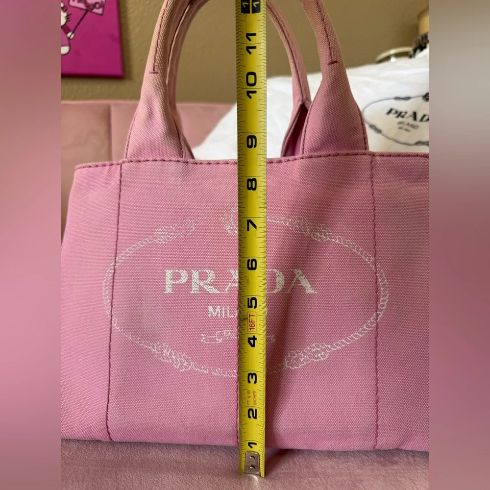 💯Authentic PRADA CANAPA Pink Canvas Logo Tote - Picture 5 of 17